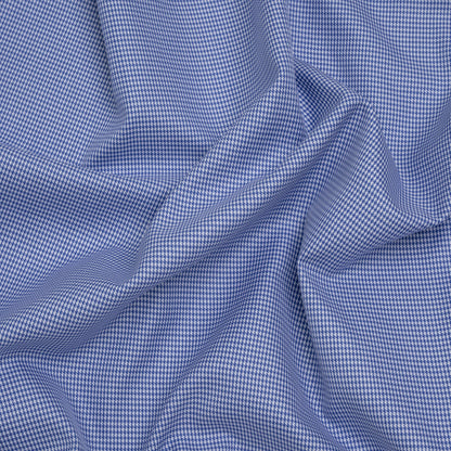 Cotton Twill Shirting - Blue and White Little Houndstooth - Deadstock