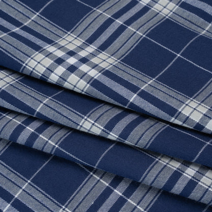 Lightweight Cotton Flannel Twill - Dark Blue, Pale Gray and White Plaid - Deadstock Folded