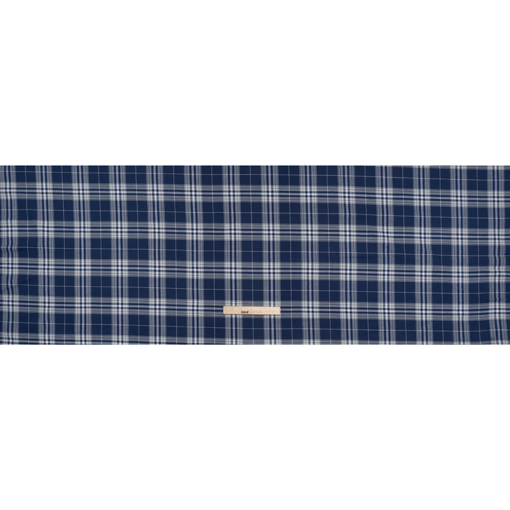 Lightweight Cotton Flannel Twill - Dark Blue, Pale Gray and White Plaid - Deadstock Full