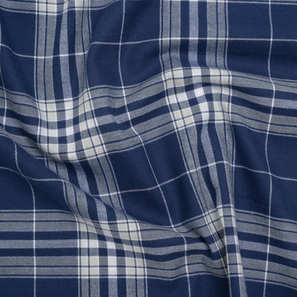 Lightweight Cotton Flannel Twill - Dark Blue, Pale Gray and White Plaid - Deadstock