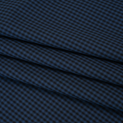 Cotton Shirting - Dark Blue and Black Check Plaid - Deadstock