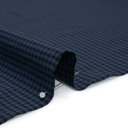 Cotton Shirting - Dark Blue and Black Check Plaid - Deadstock