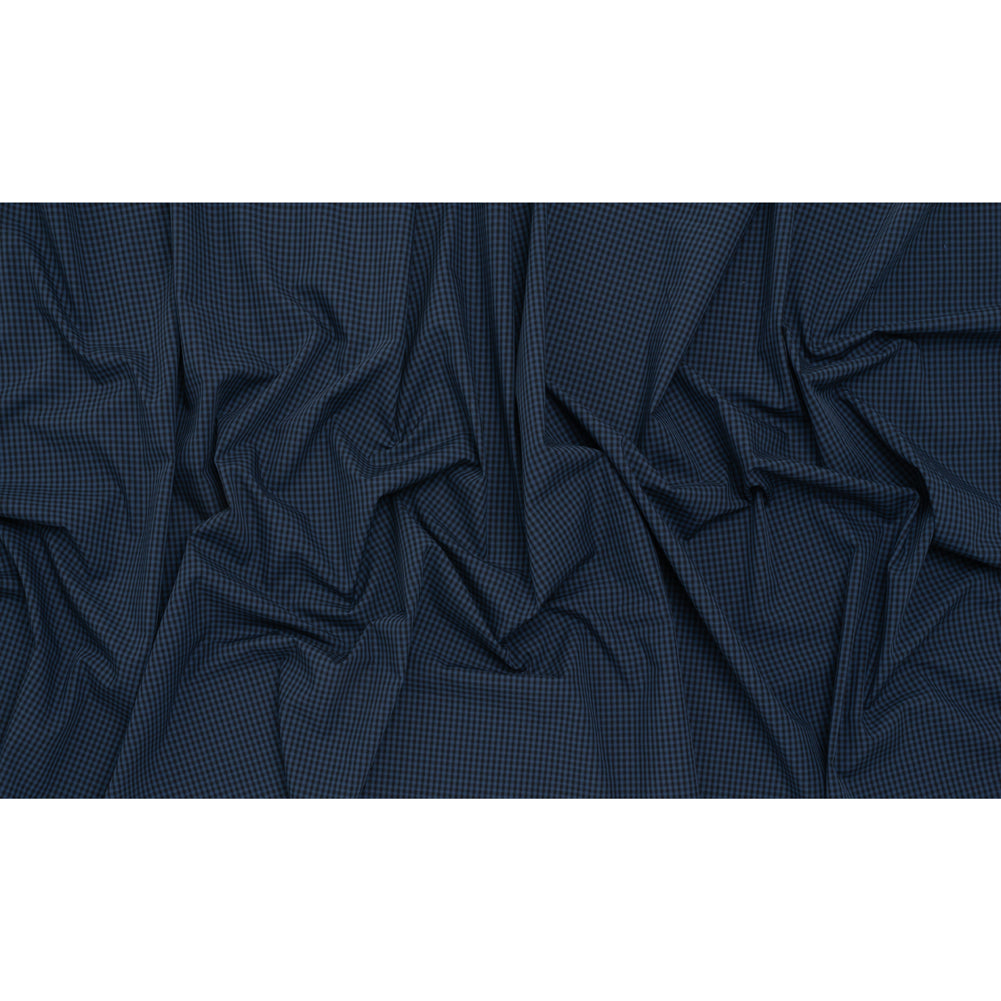 Cotton Shirting - Dark Blue and Black Check Plaid - Deadstock - Full