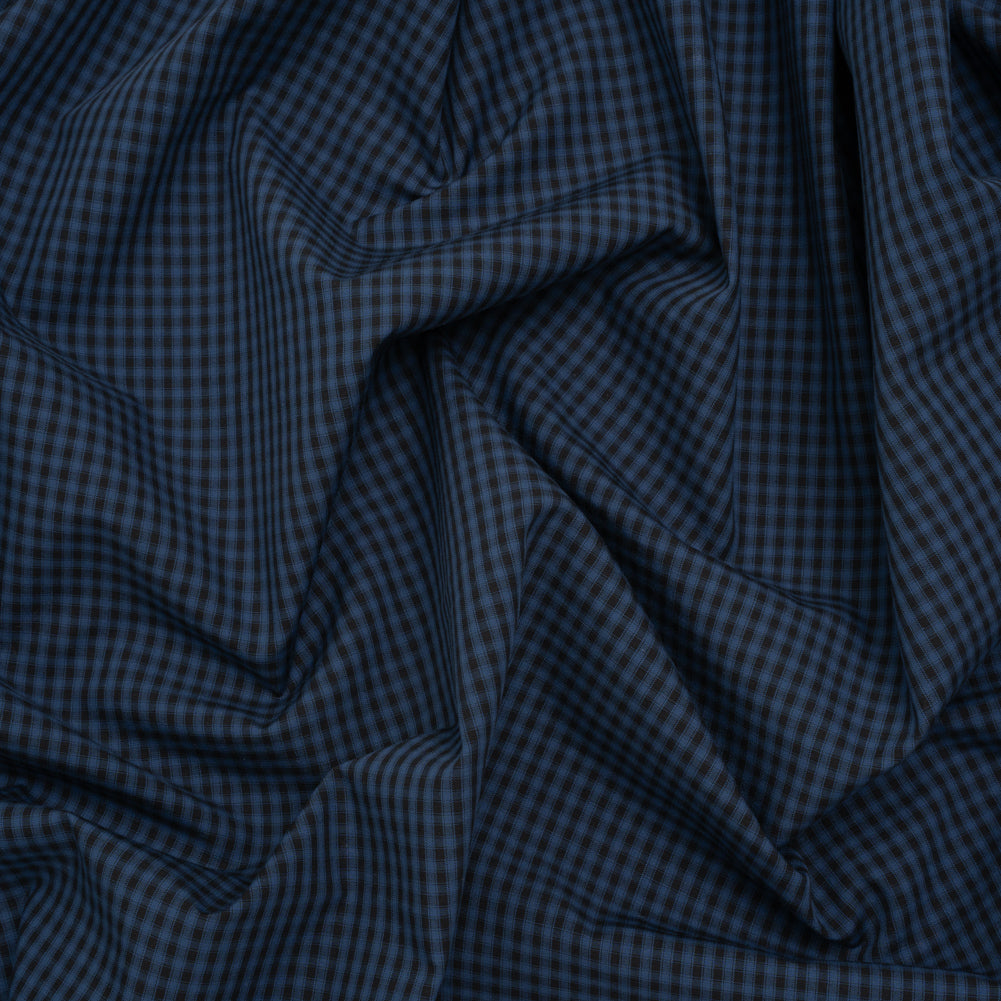 Cotton Shirting - Dark Blue and Black Check Plaid - Deadstock