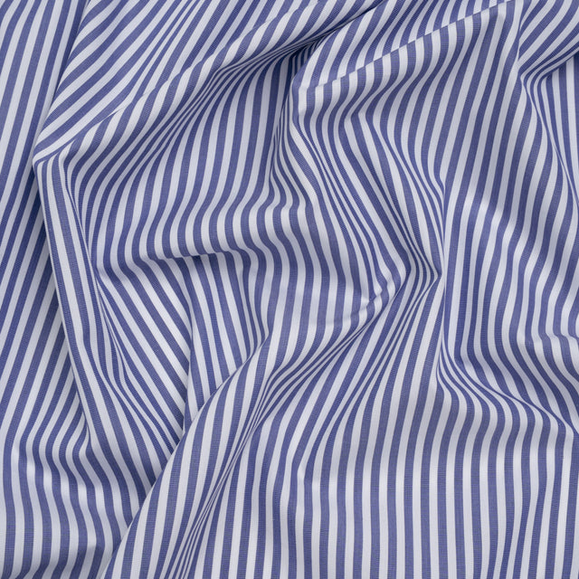 Cotton Shirting - Dark Blue and White Candy Stripes - Designer Deadstock