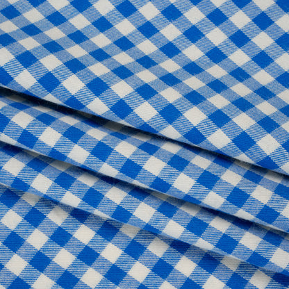 Cotton Twill Flannel - Cerulean Blue and Cream Gingham Check - Designer Deadstock