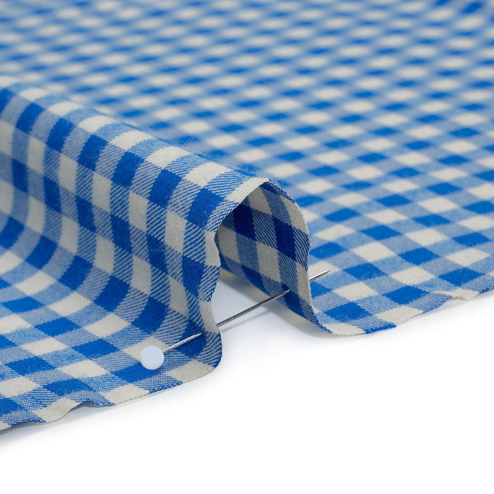 Cotton Twill Flannel - Cerulean Blue and Cream Gingham Check - Designer Deadstock