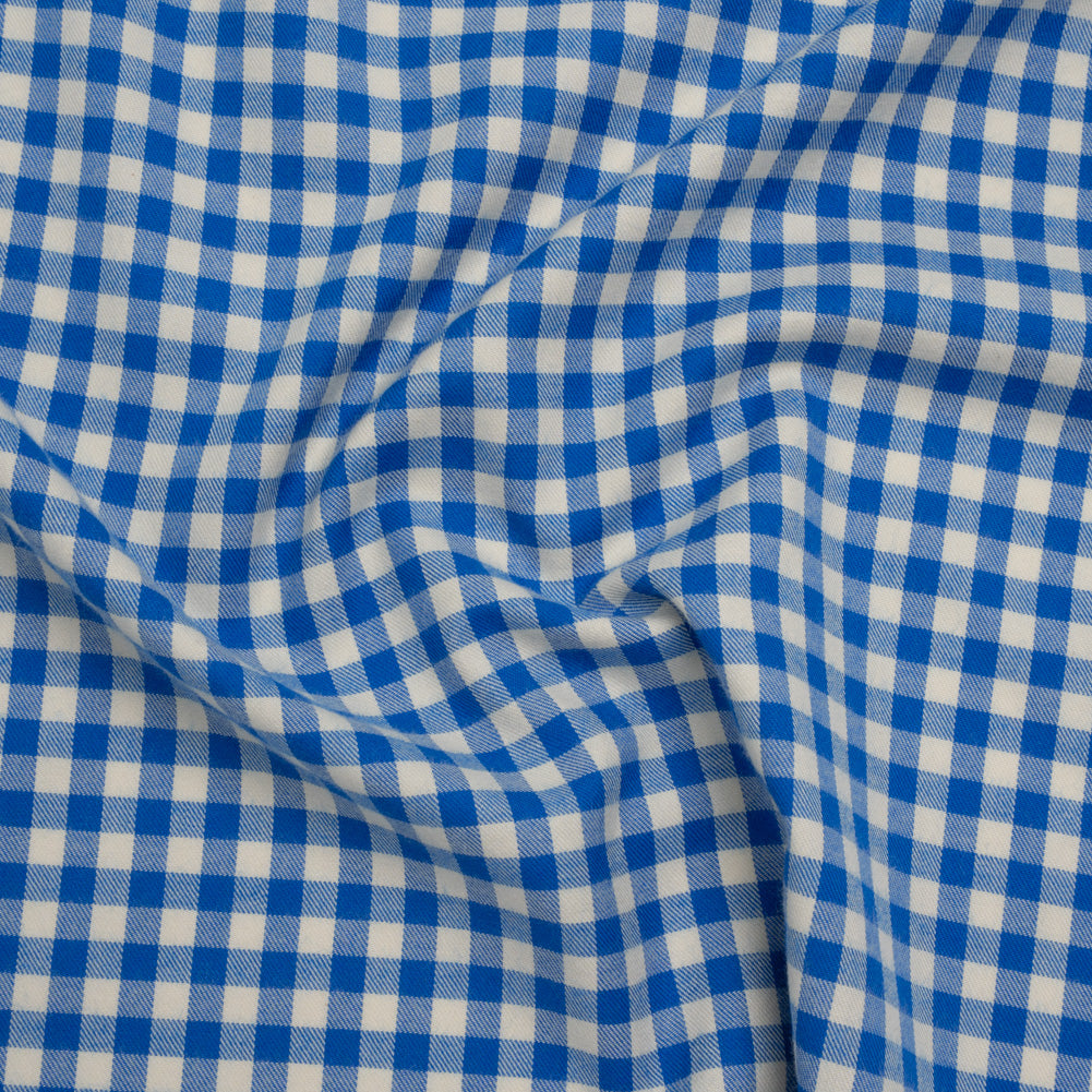 Cotton Twill Flannel - Cerulean Blue and Cream Gingham Check - Designer Deadstock