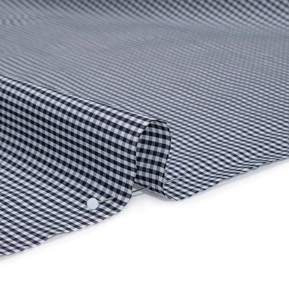 Cotton Gingham Shirting - Navy and White Tiny Checks - Deadstock - Detail