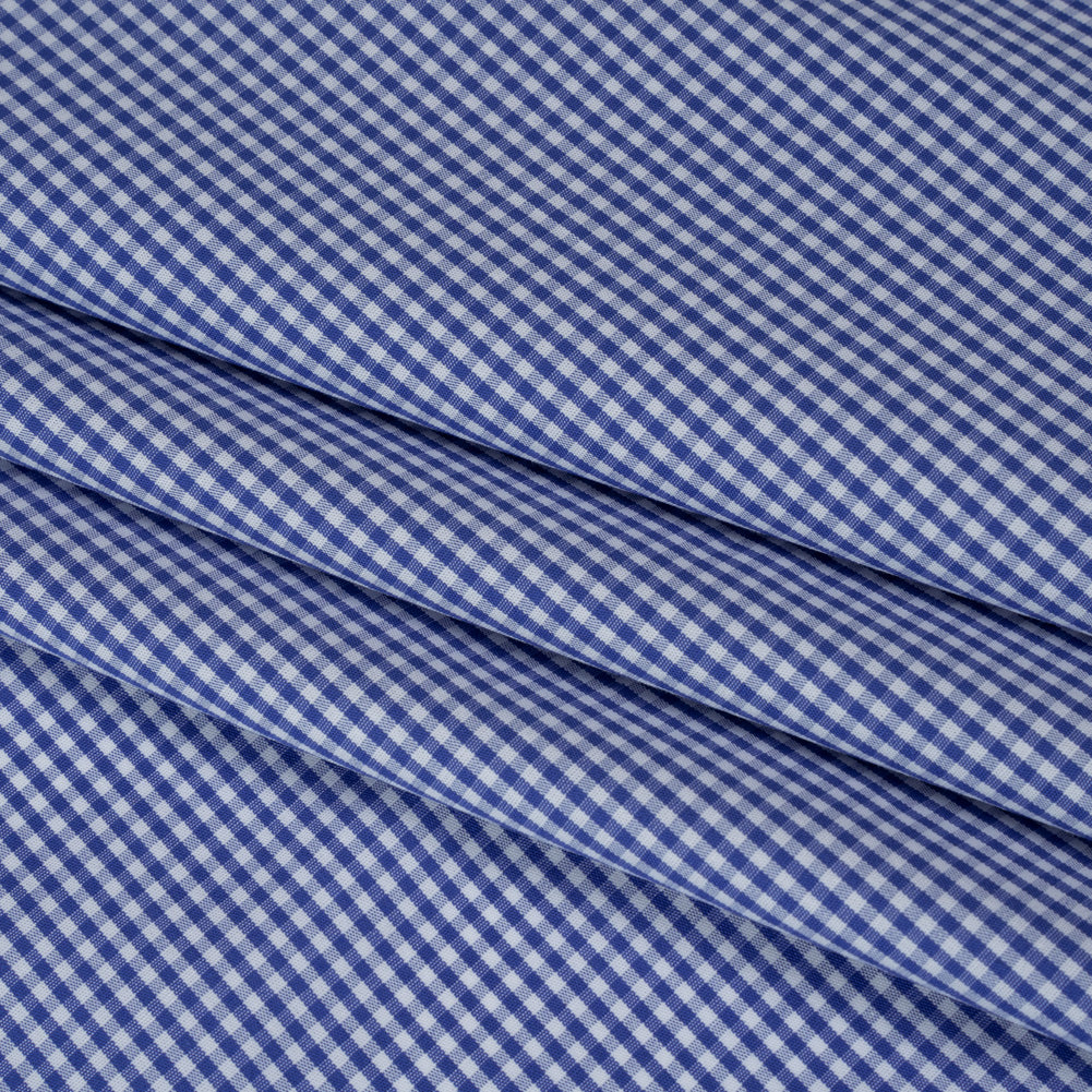 Cotton Gingham Shirting - Cobalt Blue and White Tiny Checks - Deadstock - Folded