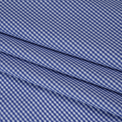 Cotton Gingham Shirting - Cobalt Blue and White Tiny Checks - Deadstock