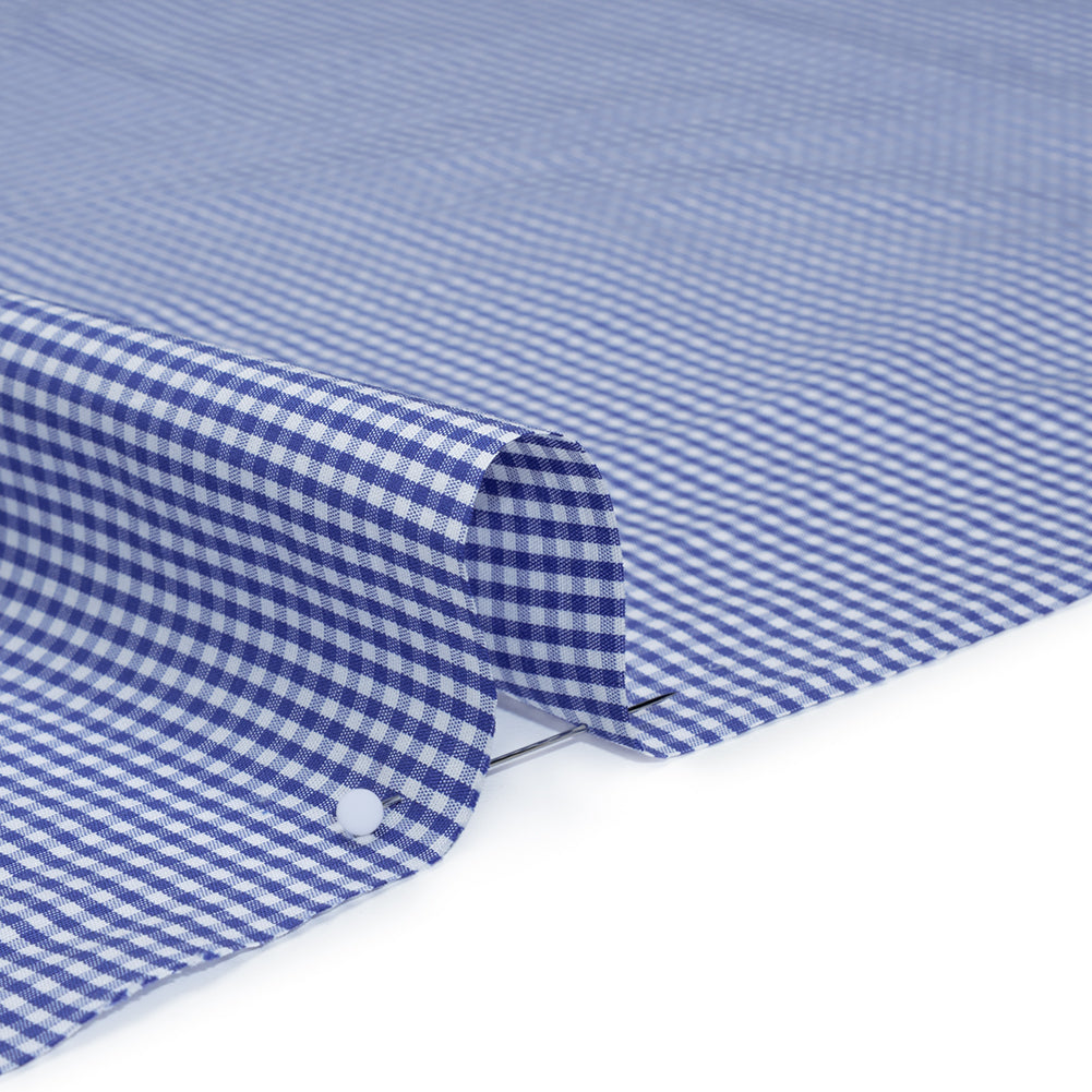 Cotton Gingham Shirting - Cobalt Blue and White Tiny Checks - Deadstock - Detail