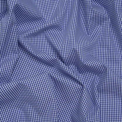 Cotton Gingham Shirting - Cobalt Blue and White Tiny Checks - Deadstock