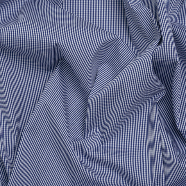 Cotton Shirting - Blue and White Tiny Gingham Check - Deadstock