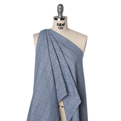 Cotton Oxford Shirting - Blue and White Glen Plaid - Deadstock Drape