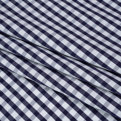 Cotton Shirting - Navy Blue and White Checks - Deadstock