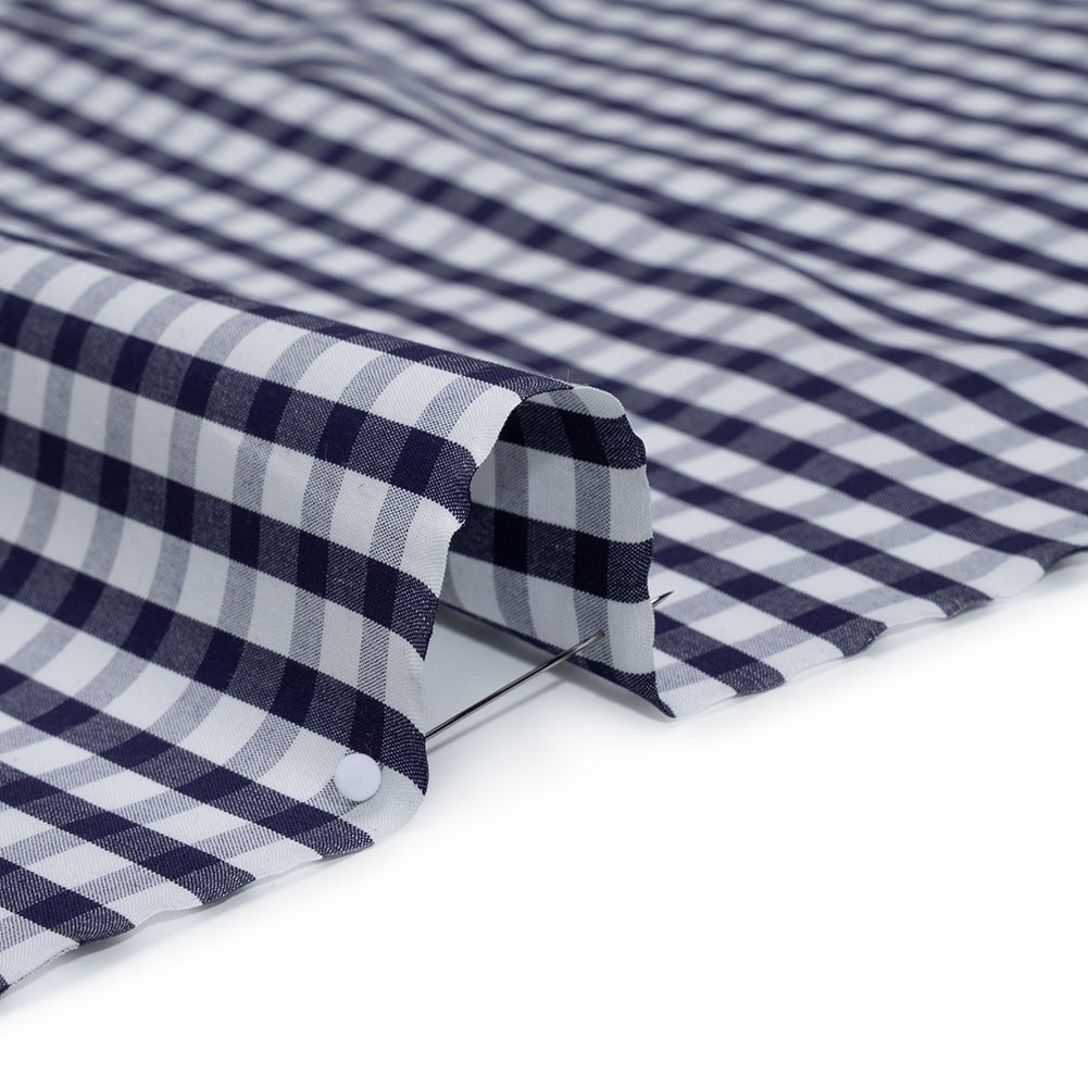 Cotton Shirting - Navy Blue and White Checks - Deadstock - Detail