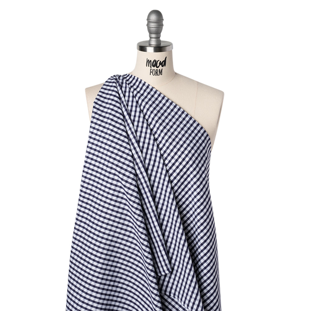 Cotton Shirting - Navy Blue and White Checks - Deadstock - Drape
