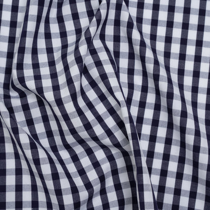 Cotton Shirting - Navy Blue and White Checks - Deadstock