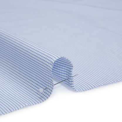 Cotton Shirting - Light Blue and White Little Windowpane Checks - Designer Deadstock
