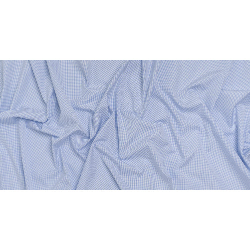 Cotton Shirting - Light Blue and White Little Windowpane Checks - Designer Deadstock