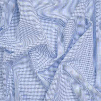 Cotton Shirting - Light Blue and White Little Windowpane Checks - Designer Deadstock