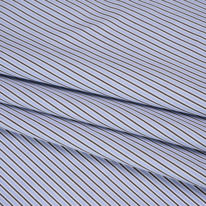 Cotton Twill Shirting - Light Blue, Brown and White Stripes - Deadstock
