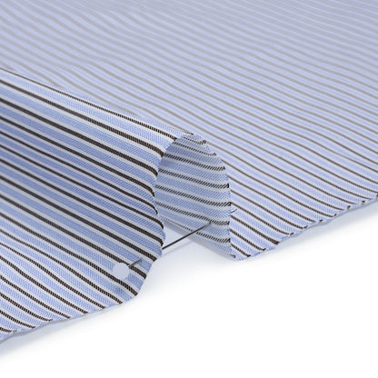 Cotton Twill Shirting - Light Blue, Brown and White Stripes - Deadstock