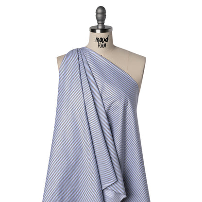 Cotton Twill Shirting - Light Blue, Brown and White Stripes - Deadstock