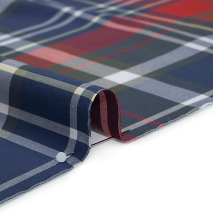 Cotton Shirting - Blue, Red and Olive Green Plaid - Designer Deadstock Detail