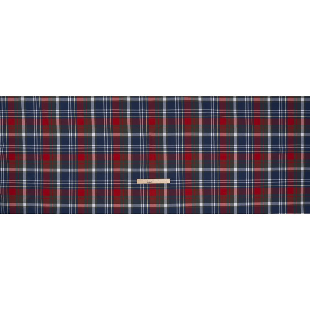 Cotton Shirting - Blue, Red and Olive Green Plaid - Designer Deadstock Full