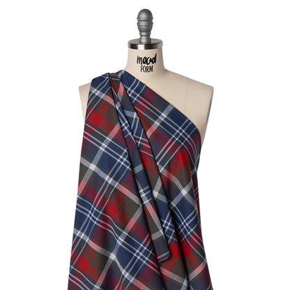 Cotton Shirting - Blue, Red and Olive Green Plaid - Designer Deadstock Drape