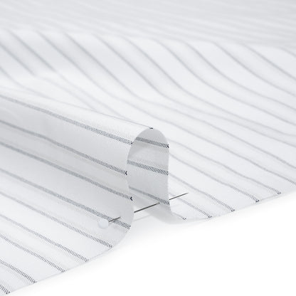 Cotton Oxford Shirting - Navy Blue, Pale Gray and White Shadow Stripes - Deadstock