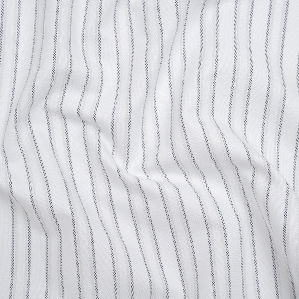 Cotton Oxford Shirting - Navy Blue, Pale Gray and White Shadow Stripes - Deadstock