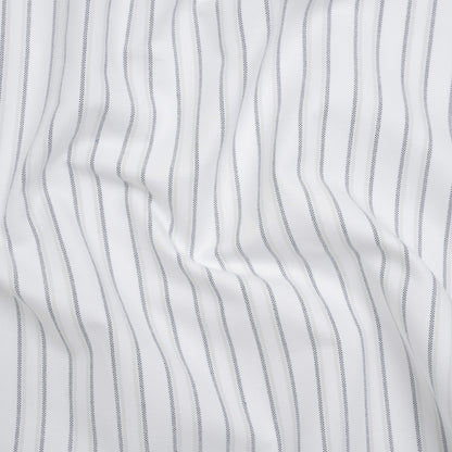 Cotton Oxford Shirting - Navy Blue, Pale Gray and White Shadow Stripes - Deadstock