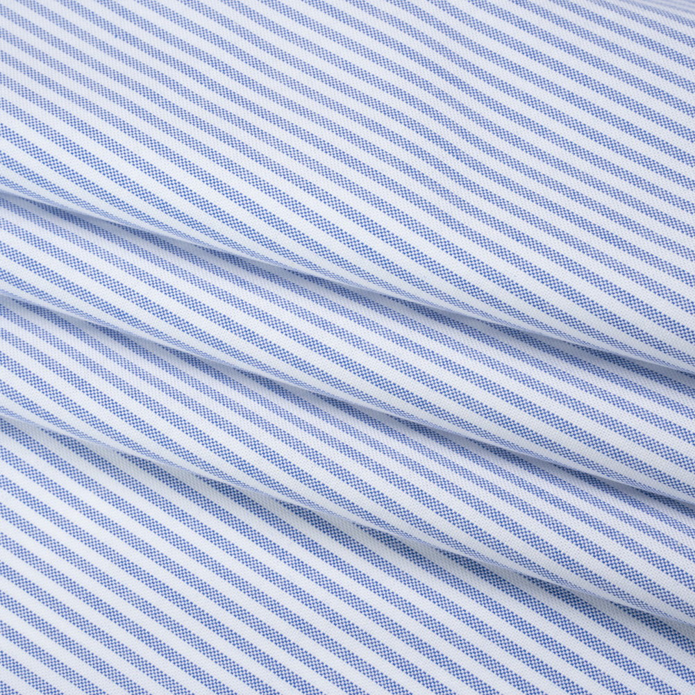 Cotton Oxford Shirting - Strong Blue and White Candy Stripes - Deadstock