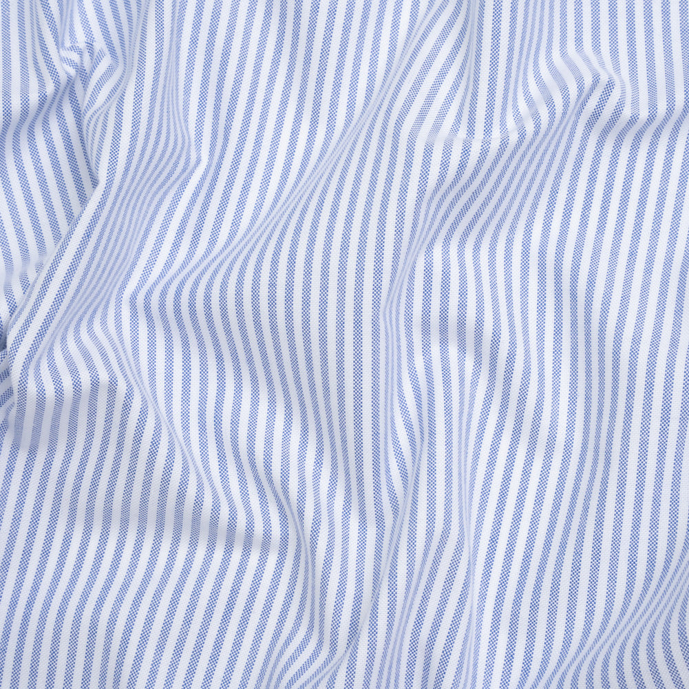 Cotton Oxford Shirting - Strong Blue and White Candy Stripes - Deadstock