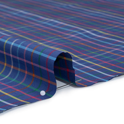 Cotton Twill Shirting - Blue and Rainbow Windowpane Checks - Deadstock