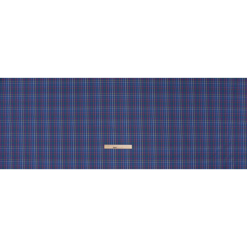 Cotton Twill Shirting - Blue and Rainbow Windowpane Checks - Deadstock