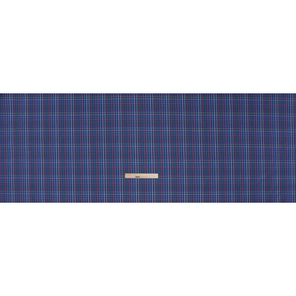 Cotton Twill Shirting - Blue and Rainbow Windowpane Checks - Deadstock