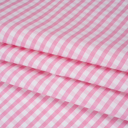 Cotton Oxford Shirting - Light Pink and White Gingham Checks - Deadstock Folded