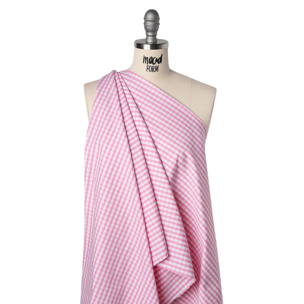 Cotton Oxford Shirting - Light Pink and White Gingham Checks - Deadstock Drape