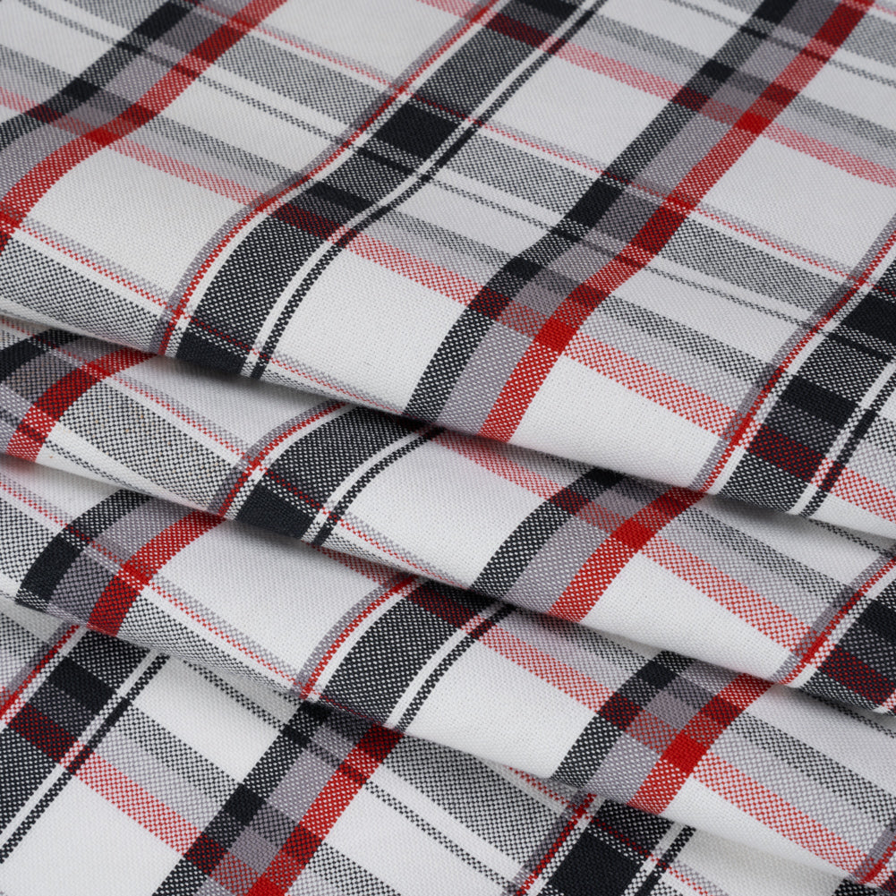 Cotton Woven - Midnight Blue, Red and White Plaid - Deadstock
