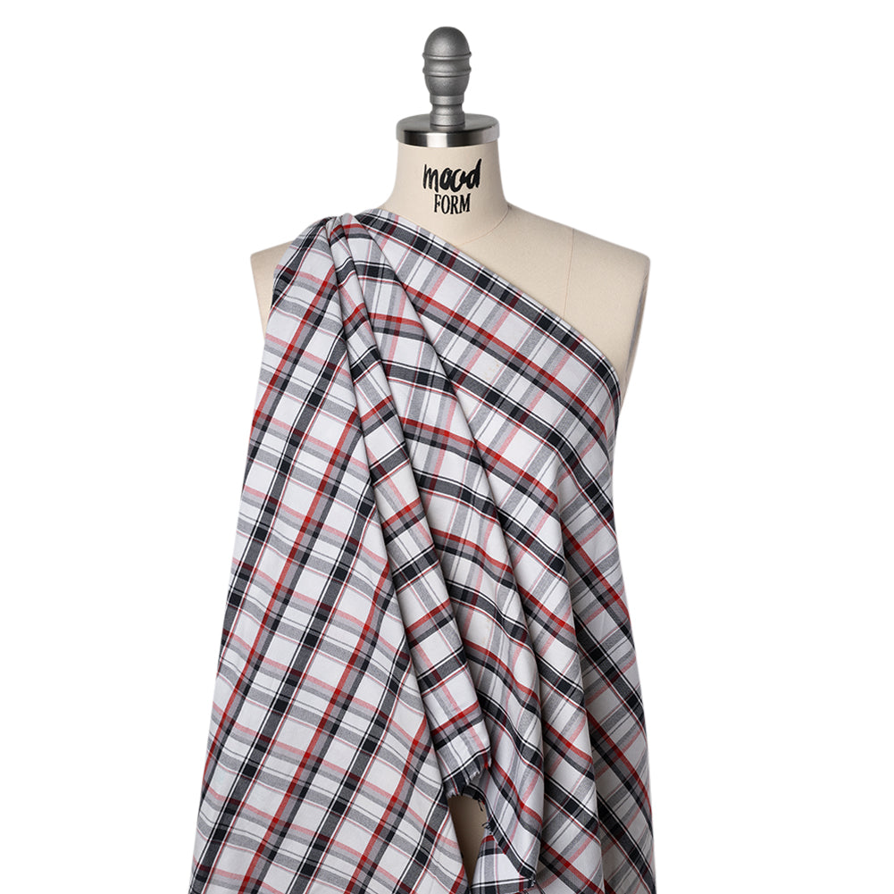 Cotton Woven - Midnight Blue, Red and White Plaid - Deadstock