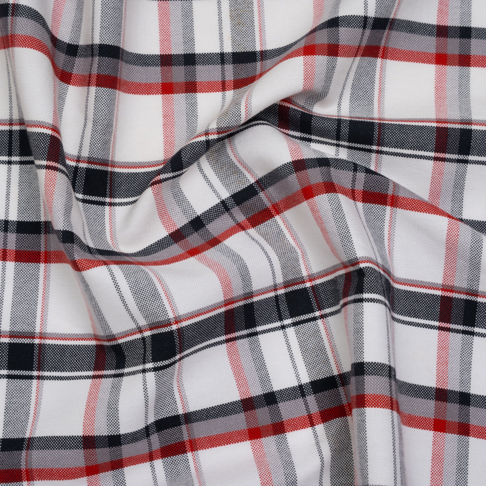 Cotton Woven - Midnight Blue, Red and White Plaid - Deadstock