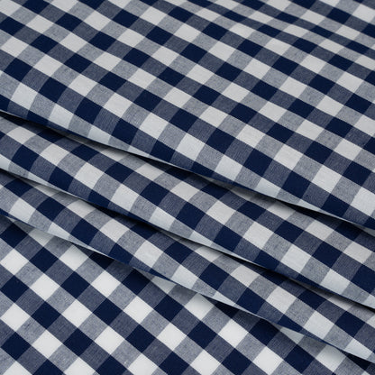 Cotton Gingham Shirting - Dark Teal Blue and White Checks - Deadstock