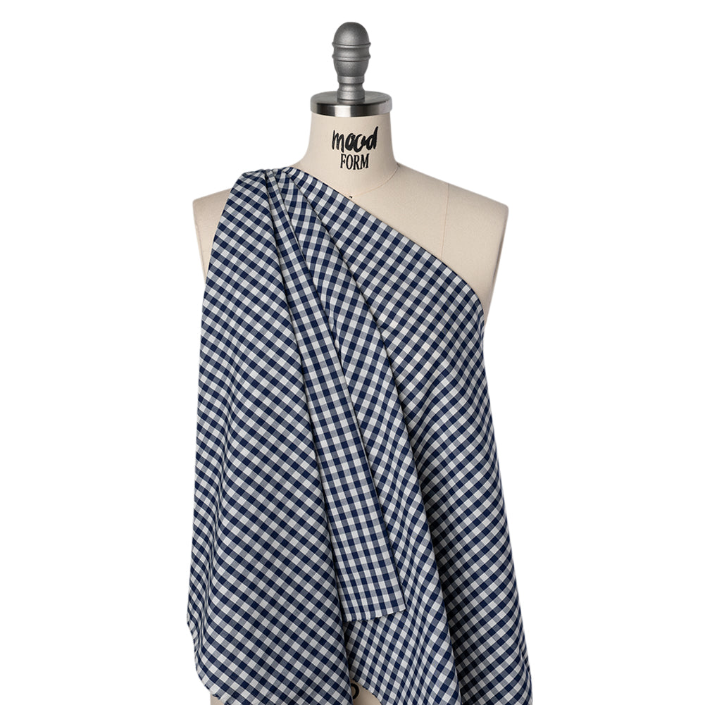 Cotton Gingham Shirting - Dark Teal Blue and White Checks - Deadstock - Drape