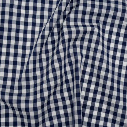 Cotton Gingham Shirting - Dark Teal Blue and White Checks - Deadstock