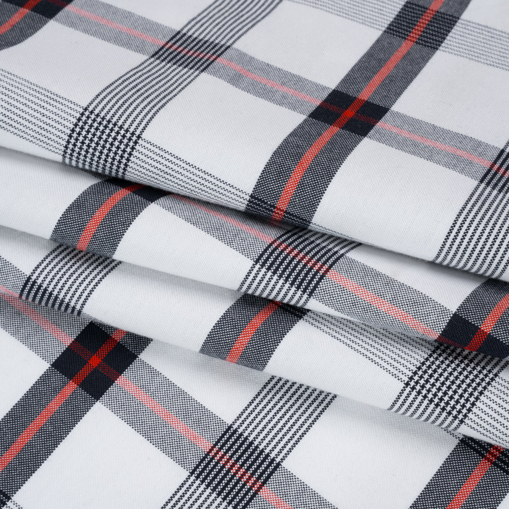 Cotton Oxford Shirting - Midnight Blue, Red and White Plaid - Deadstock - Folded