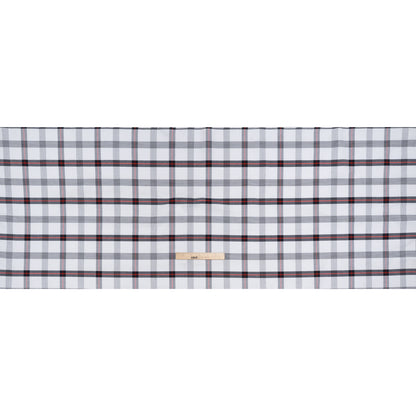 Cotton Oxford Shirting - Midnight Blue, Red and White Plaid - Deadstock